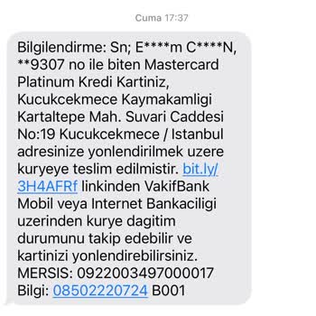 VakıfBank Kartım Kurye Tarafından Adresime Getirilmiyor