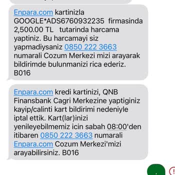 Enpara Kredi Kartı Google *ads Firması Haberim Olmadan Para Çekimi