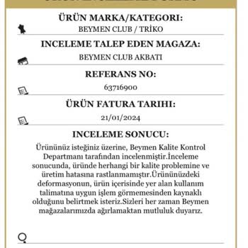 Hatalı Ürünü Kabul Etmeyen Beymen
