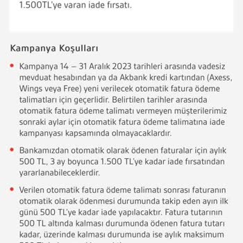 Akbank Otomatik Fatura Ödemelerinize 1500 TL İade Kampanyası Ödenmiyor