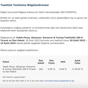 Sahibinden Kurumsal Üyelik Taahhüt İptali