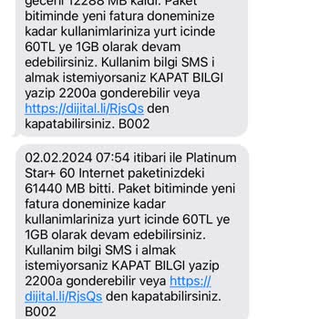 Turkcell Bilgim Dışında İnternet Kullanımı.