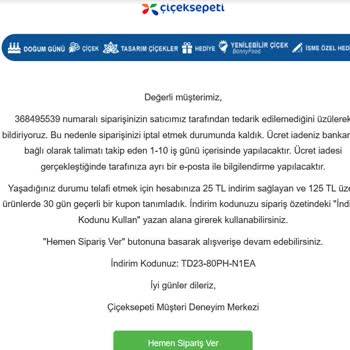 ÇiçekSepeti Ellerinde Olmayan Ürünü Satıp Kredi Kartı Limitini Azaltan Firma