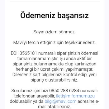 Mavi Siparişim Ödemesi Alındığı Halde Gözükmüyor