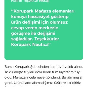 Nautica Mağazadan Alınan Yeleğin Tüy Dökmesi Sonrası Yaşanan İade Sorunu