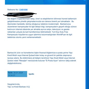 Yapı Kredi Bankası World Puan Yansıtılmaması Hakkında