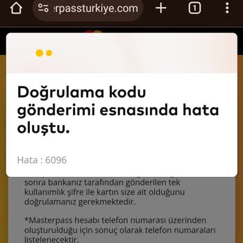 Masterpass SMS Şifresi Gelmiyor