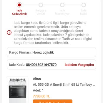Horoz Lojistik Kargo İade Ürün Teslim Almama