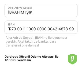 Gardrops IBAN No Ekleyemiyorum