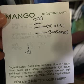 Mango Değişim Olmaması Ve Değişim Kartını Tekrar Çıkartmamak