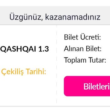 Piyango Sepeti Çekilişi İçin Almış Olduğum Bilet