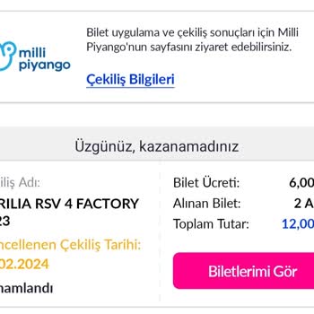 Piyango Sepeti Çekilişi İçin Almış Olduğum Bilet