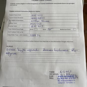 Sürat Kargo Tazmin Ödememi Yapmıyor. Evrakta Eksik Yok.