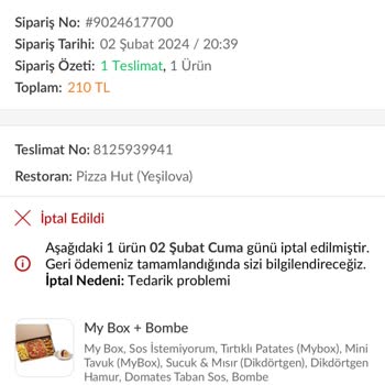 Trendyol GO Uygulaması/ Pizza Hut Sipariş Sorunu