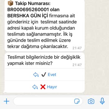 Bershka Kargom Aynı Gün Teslim Edilmedi