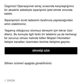 Zara Gözlerim Mahvoldu Ürünümü Neden İptal Ettiniz?