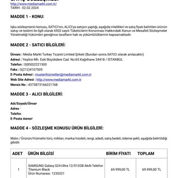 Media Markt Satış Sözleşmesindeki Ek Garanti Faturada Yok