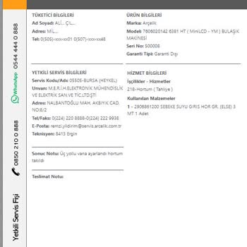 Arçelik Servisinin Fahiş Ücretlendirmesi