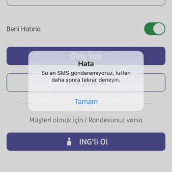 ING Aktivasyon SMS Gelmiyor