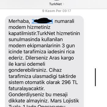 TurkNet Abonelik İptali Sonrası Modemi Geri İstemesi