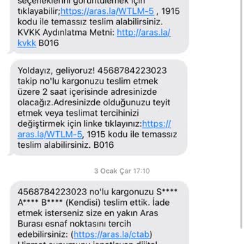 Aras Kargo Bildirim Ve İletişim Kurulmadan Kargonun Şubeye Gönderilmesi
