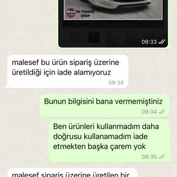 FK Tuning Shop Fk Tuning İademi Kabul Etmedi