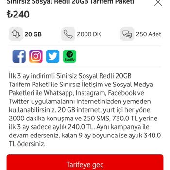 Vodafone Yüksek Tarife Ücretli Teklifleri