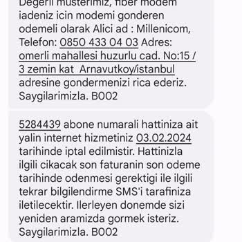 Millenicom Modem Kargo İade Ücretini Göndericiden Talep Ediyor