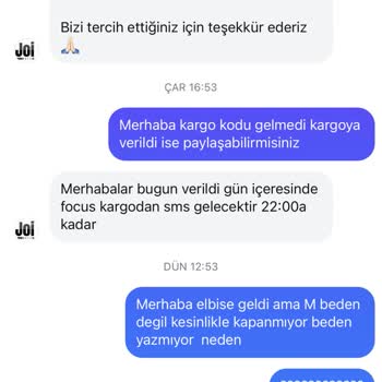 Joi Butik Yanlış Beden Gönderip Beni Engelledi
