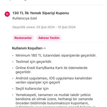 Yemeksepeti İlk Siparişine Özel Kod Veriyor Hesabıma Ama Kullanılmıyor