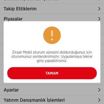 Ziraat Bankası Oturum Süresi Bildirimi