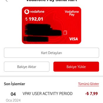 Vodafone Pay İznim Olmadan Sanal Kartımdan Para Çekildi