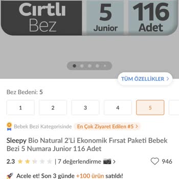 Trendyol Bebek Bezi Adet/Fiyat Yanıltması