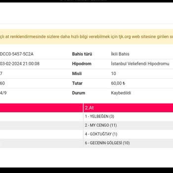 Türkiye Jokey Kulübü (tjk) Türkiye Jokey Kulübü (tjk) Yakaladığım 2'Li Bahsi İptal Etti