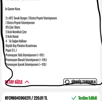 KFC Uygulaması Sipariş İptali Yapmıyor