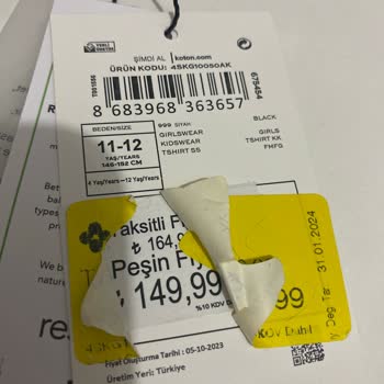 Koton Sarı Etiketli Ürün İndirimli Değil