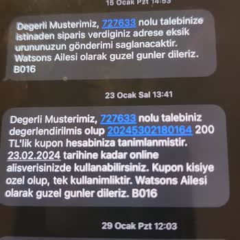 Watsons Eksik Ürün Gönderildi