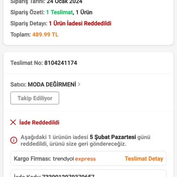 Moda Değirmeni Kusurlu Ürün İade Kabul Etmiyor