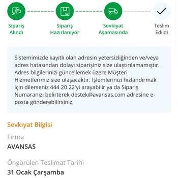 Avansas Firmanın Ürünü Teslim Etmemesi, Taleplerimize Geri Dönüş Yapmaması.