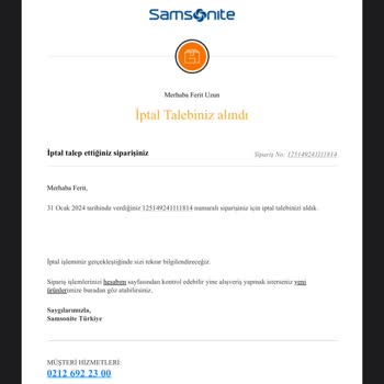 Samsonite Para İade Sorunu