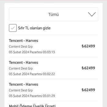 Vodafone Mobil Uygulama Üzerinden Tencent'e Bilgim Dışında Ödeme