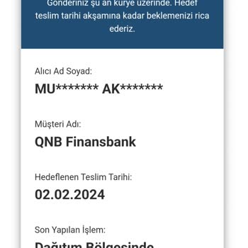 AGT Kurye (aynigunteslim.com) Kurye Sorunuyla Geciken QNB Finansbank Trendyol Kartım