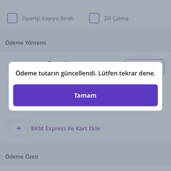 Getirden Sipariş Veremiyorum