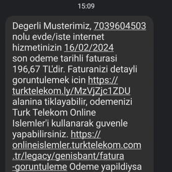 Türk Telekom Olmayan Aboneliğe Borç Mesajı