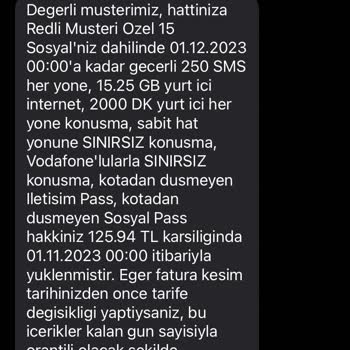 Vodafone Faturalı Fahiş Zam Oranları