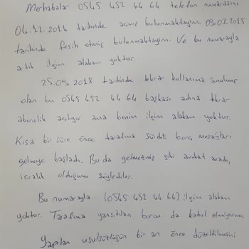 Vodafone Bana Ait Olmayan Telefon Numarasını Tarafıma Borcunun Yansıtılması