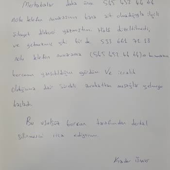 Vodafone Bana Ait Olmayan Telefon Numarasını Tarafıma Borcunun Yansıtılması