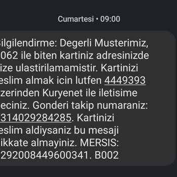 Kuryenet Kredi Kartım Teslim Edilmedi