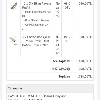 Profilal.com İnternet Sitesinden Verilen Siparişin Gönderilmeme Sorunu