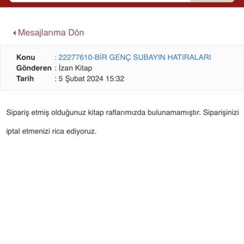 Nadir Kitap Sipariş İptali